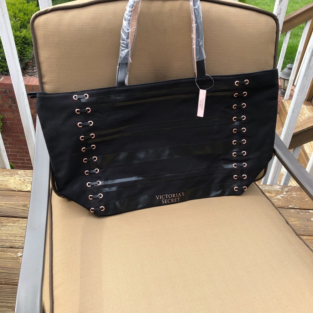 Victoria's Secret Black Tote with Rose Gold Eyelets - Picture 3 of 6